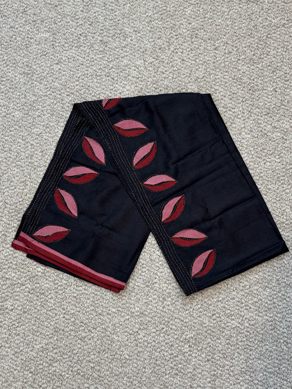 NWT Black Appliqué Silk Scarf